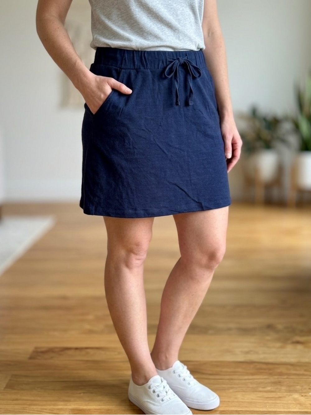 LOFT Navy Drawstring Mini Skirt with Pockets